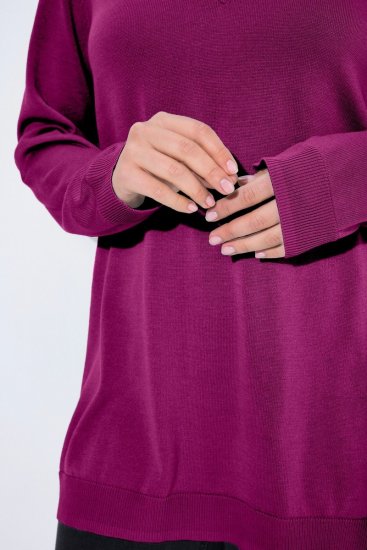 Ulla Popken Soft Fine Knit Pullover V-Neck Sweatshirt Dark Lilac - Sweatshirts & hoodies - Sweatshirts, Hoodies e Malhas Aconchegantes
