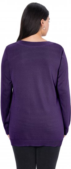 Ulla Popken Soft Fine Knit Pullover V-Neck Sweatshirt Deep Violet - Sweatshirts & hoodies - 