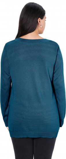 Ulla Popken Casual V-Neck Long Sleeve Sweater Cerulean - Sweatshirts & hoodies - 