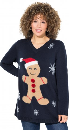 Ulla Popken Gingerbread Man Christmas Sweater Navy - Sweatshirts & hoodies - 