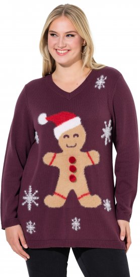 Ulla Popken Gingerbread Man Christmas Sweater Dark Wine Red - Sweatshirts & hoodies - 