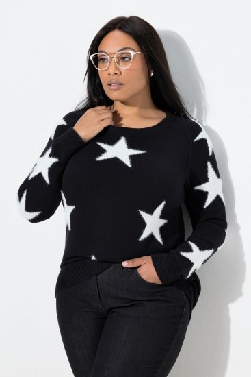 Ulla Popken Glitter Stars Soft Knit Sweater Black - Sweatshirts & hoodies - Sweatshirts, Hoodies e Malhas Aconchegantes