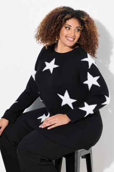 Ulla Popken Glitter Stars Soft Knit Sweater Black - Sweatshirts & hoodies - Sweatshirts, Hoodies e Malhas Aconchegantes