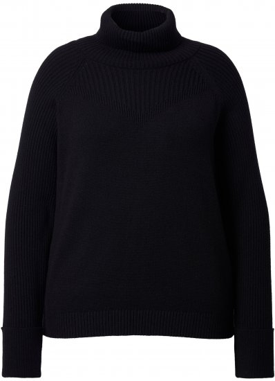 Ulla Popken Turtleneck Sweater with Ribbed Inserts Black - Sweatshirts & hoodies - 
