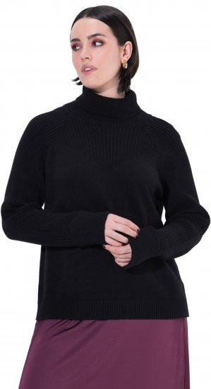 Ulla Popken Turtleneck Sweater with Ribbed Inserts Black - Sweatshirts & hoodies - 