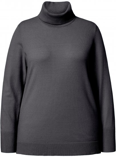 Ulla Popken Turtleneck Ribbed Trim Long Sleeve Sweater Charcoal Grey Melange - Sweatshirts & hoodies - 