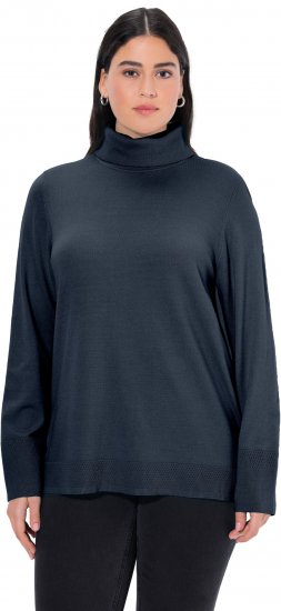 Ulla Popken Turtleneck Ribbed Trim Long Sleeve Sweater Navy - Sweatshirts & hoodies - 