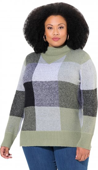 Ulla Popken Grand Check Long Sleeve Sweater Sage Green - Sweatshirts & hoodies - 