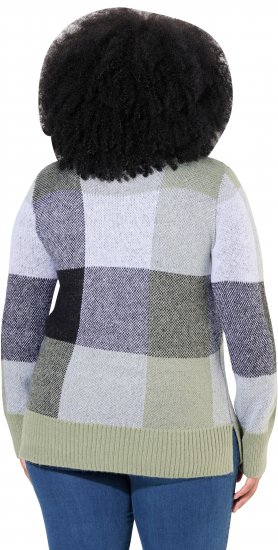 Ulla Popken Grand Check Long Sleeve Sweater Sage Green - Sweatshirts & hoodies - 