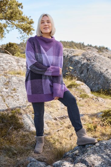 Ulla Popken Grand Check Long Sleeve Sweater Violet - Sweatshirts & hoodies - 