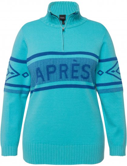 Ulla Popken Apres Ski Long Sleeve Troyer Collar Sweater Bright Turquoise - Sweatshirts & hoodies - 