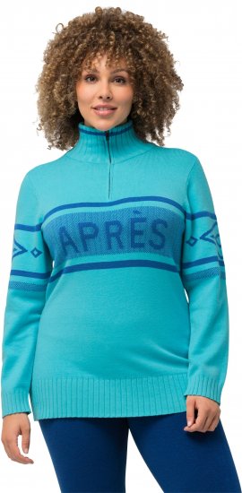 Ulla Popken Apres Ski Long Sleeve Troyer Collar Sweater Bright Turquoise - Sweatshirts & hoodies - 