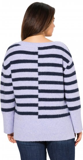 Ulla Popken Split Stripe Long Sleeve V-Neck Sweater Blue Grey - Sweatshirts & hoodies - 