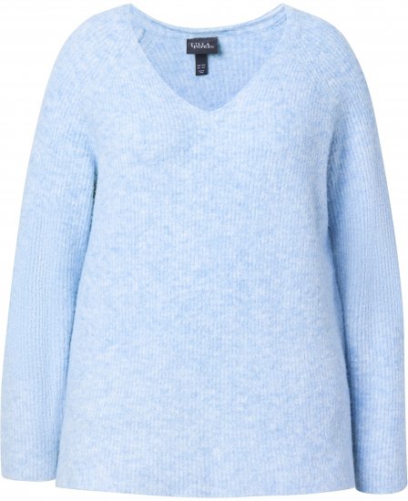 Ulla Popken Long Sleeve V-Neck Ribbed Knit Sweater Light Blue - Sweatshirts & hoodies - 