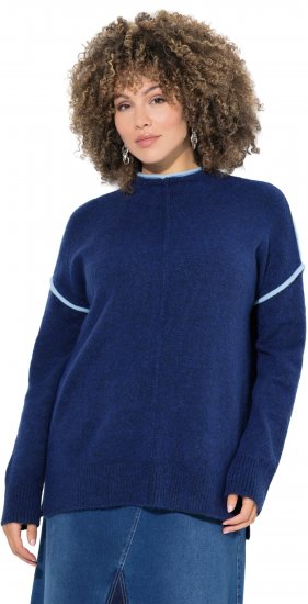 Ulla Popken Contrast Trim Long Sleeve Sweater Dark Blue - Sweatshirts & hoodies - 