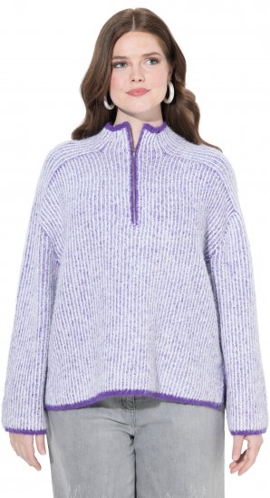 Ulla Popken Striped Knit Long Sleeve Troyer Collar Sweater Purple - Sweatshirts & hoodies - 