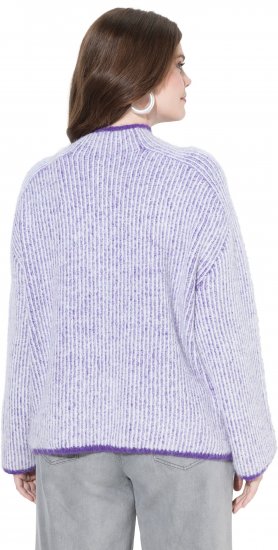 Ulla Popken Striped Knit Long Sleeve Troyer Collar Sweater Purple - Sweatshirts & hoodies - 