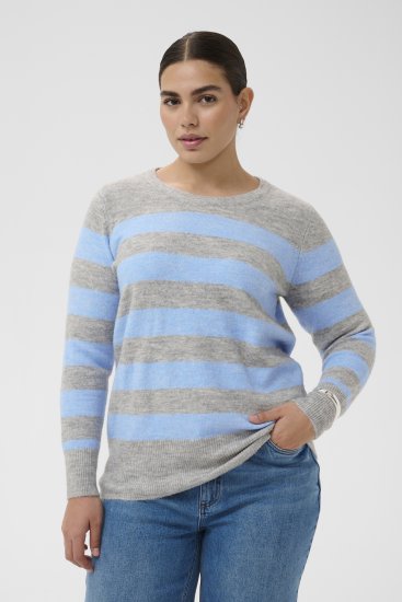 Kaffe Curve Niela Camisola às riscas Cinzento claro/Azul - Pullovers e Malhas - 