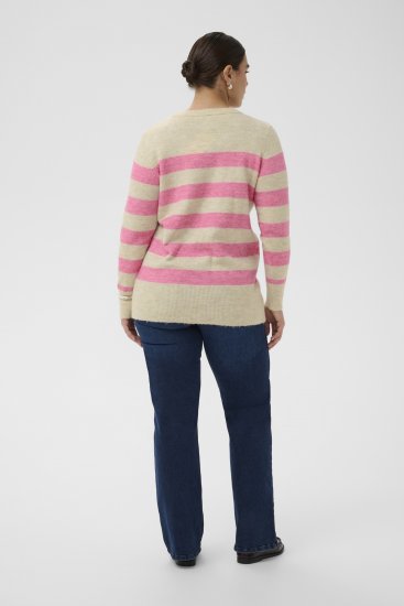 Kaffe Curve Niela Camisola às riscas Cinzento pluma/Rosa mesclado - Pullovers e Malhas - 