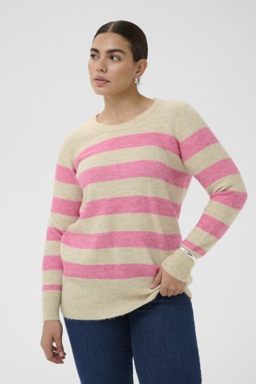 Kaffe Curve Niela Camisola às riscas Cinzento pluma/Rosa mesclado - Pullovers e Malhas - 