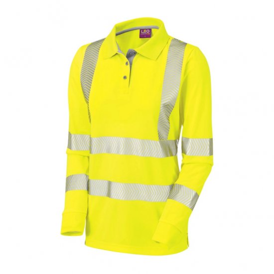 Leo Pollyfield EcoViz Performance+ Women's Sleeved Polo Shirt Yellow - Roupa de Trabalho - 