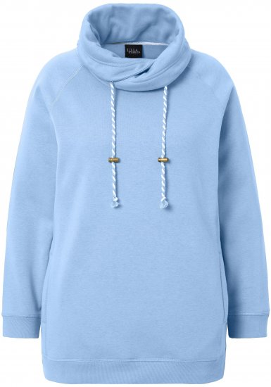 Ulla Popken Drawstring Collar Long Sleeve Sweatshirt Light Blue - Sweatshirts & hoodies - 