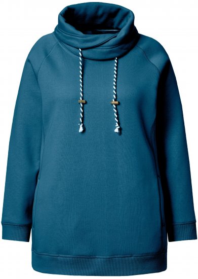 Ulla Popken Drawstring Collar Long Sleeve Sweatshirt Cerulean - Sweatshirts & hoodies - 