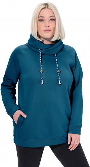 Ulla Popken Drawstring Collar Long Sleeve Sweatshirt Cerulean - Sweatshirts & hoodies - 