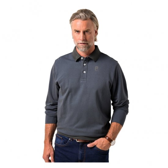 Boston Park Polo Shirt Long Sleeve Pique Grey - Pólos - Pólos Tamanhos Grandes Homem