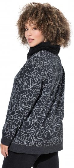Ulla Popken Teddy Collar Printed Sweatshirt Black - Sweatshirts & hoodies - 