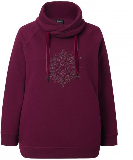 Ulla Popken Rhinestone Snowflake Turtleneck Sweatshirt Dark Ruby - Sweatshirts & hoodies - 
