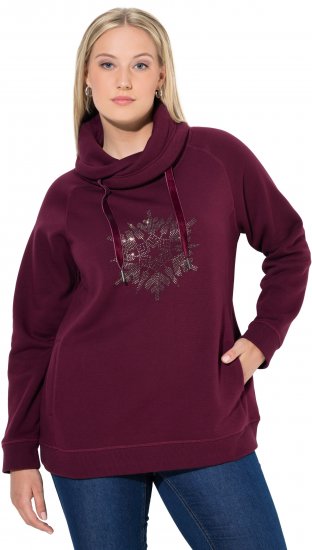 Ulla Popken Rhinestone Snowflake Turtleneck Sweatshirt Dark Ruby - Sweatshirts & hoodies - 