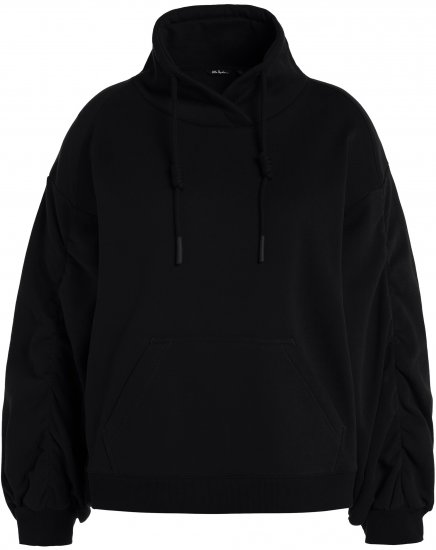 Ulla Popken Gathered Sleeve Oversized Fit Sweatshirt Black - Sweatshirts & hoodies - 