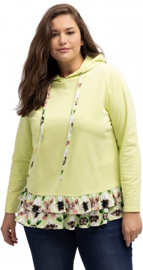 Ulla Popken Ruffle Hem A-line Fit Hooded Sweatshirt Lime Green - Sweatshirts & hoodies - 