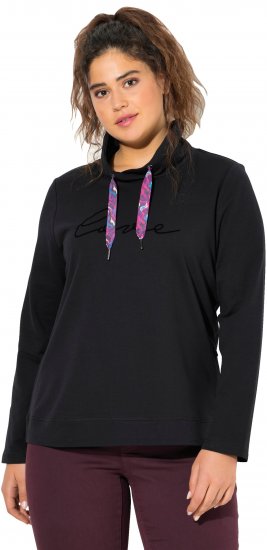 Ulla Popken Stand-Up Collar Long Sleeve Sweatshirt Black - Sweatshirts & hoodies - 