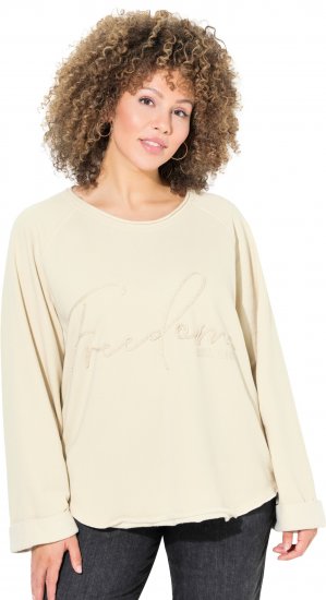 Ulla Popken Embroidered Freedom Rolled Edge Sweatshirt Sand - Sweatshirts & hoodies - 