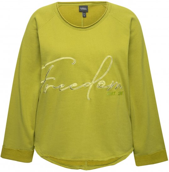 Ulla Popken Embroidered Freedom Rolled Edge Sweatshirt Avocado Green - Sweatshirts & hoodies - 
