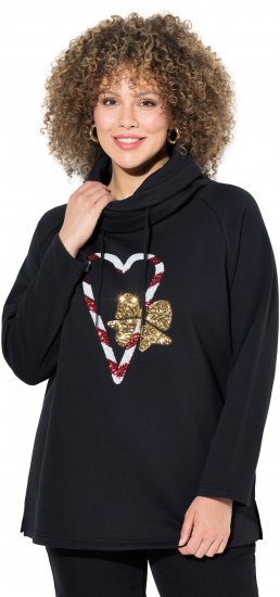 Ulla Popken Sparkling Candy Cane Graphic Sweatshirt Black - Sweatshirts & hoodies - 