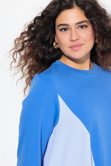 Ulla Popken Pinstripe Gore Long Sleeve Sweatshirt Peacock Blue - Sweatshirts & hoodies - Sweatshirts, Hoodies e Malhas Aconchegantes