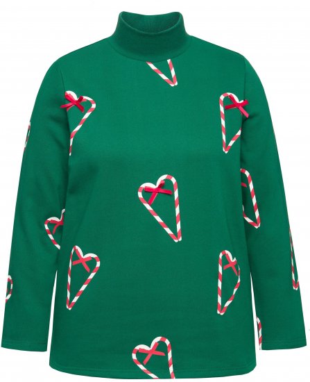 Ulla Popken Candy Cane Graphic Sweatshirt Meadow Green - Sweatshirts & hoodies - 