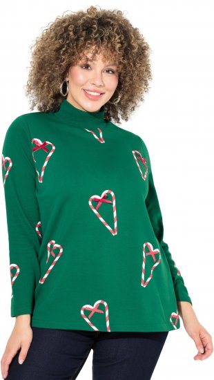 Ulla Popken Candy Cane Graphic Sweatshirt Meadow Green - Sweatshirts & hoodies - 