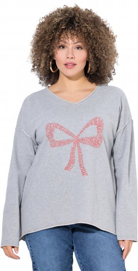 Ulla Popken Bow City Lettering Sweatshirt Light Grey Melange - Sweatshirts & hoodies - 