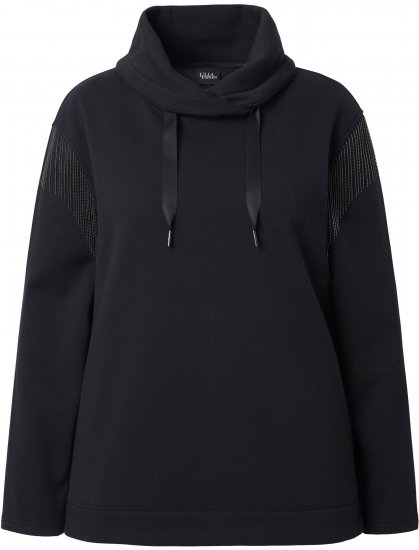 Ulla Popken Chain Fringe Smooth Fleece Sweatshirt Black - Sweatshirts & hoodies - 