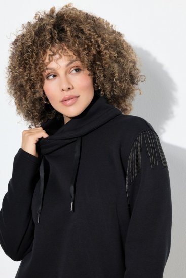 Ulla Popken Chain Fringe Smooth Fleece Sweatshirt Black - Sweatshirts & hoodies - Sweatshirts, Hoodies e Malhas Aconchegantes