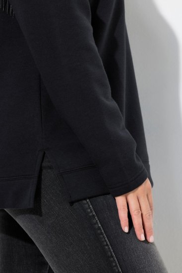 Ulla Popken Chain Fringe Smooth Fleece Sweatshirt Black - Sweatshirts & hoodies - Sweatshirts, Hoodies e Malhas Aconchegantes