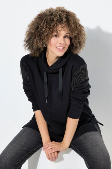 Ulla Popken Chain Fringe Smooth Fleece Sweatshirt Black - Sweatshirts & hoodies - Sweatshirts, Hoodies e Malhas Aconchegantes