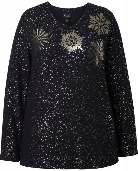 Ulla Popken Metallic Print Extra Soft Christmas Sweatshirt Black - Sweatshirts & hoodies - 