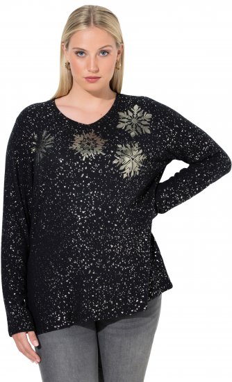Ulla Popken Metallic Print Extra Soft Christmas Sweatshirt Black - Sweatshirts & hoodies - 