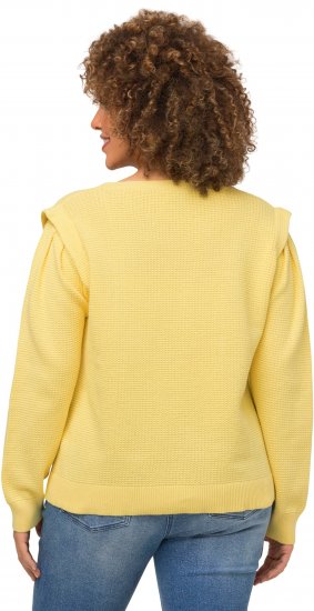 Ulla Popken Shoulder Accent Classic Fit Textured Knit Sweater Lemon Yellow - Sweatshirts & hoodies - 