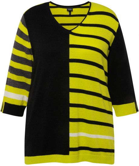 Ulla Popken Mixed Stripe 3/4 Sleeve Colorblock Sweater Apple Green - Sweatshirts & hoodies - 